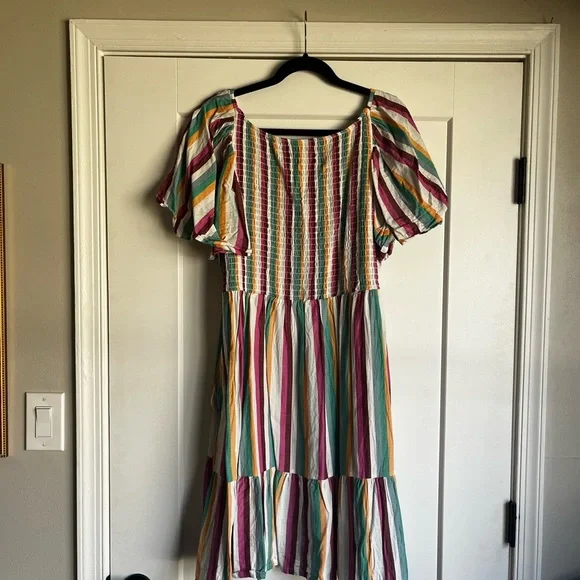 Multicolor Striped Tiered Dress - Picture 4 of 5